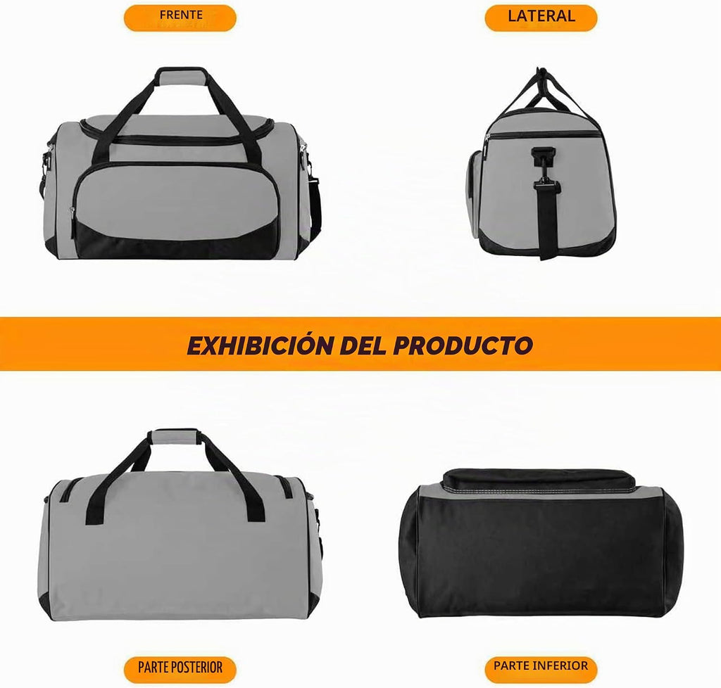 Bolsa de gimnasio, 55 L, duradera, grande, para viajes, entrenamiento, fitness y deporte, Gris, Versátil, deportivo y chic