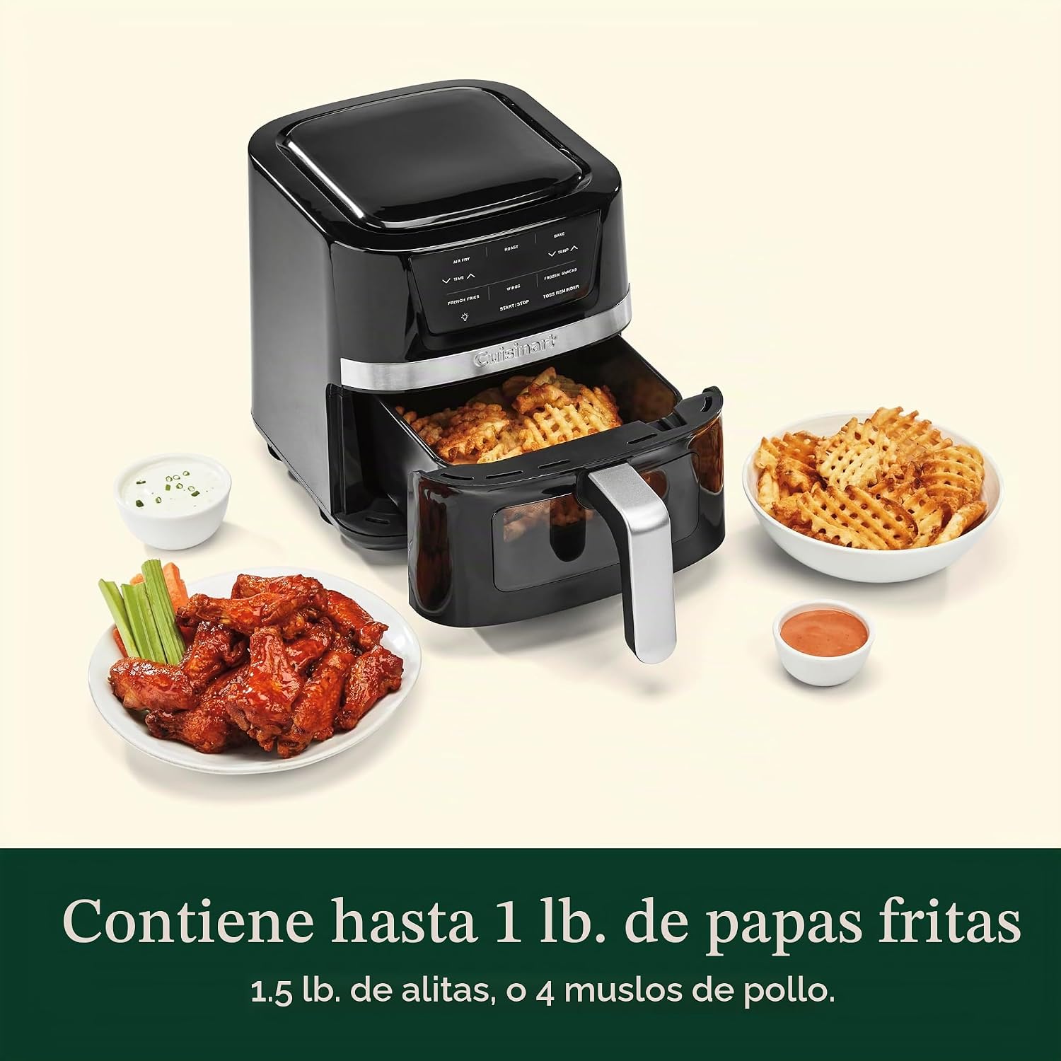 Cuisinart Freidora de Aire, Cesta Compacta de 2.6 Cuartos con 3 Funciones de Cocina para Freír al Aire, Asar y Hornear, 3 Ajustes Preestablecidos de Freidora de Aire, Piezas Aptas para Lavavajillas