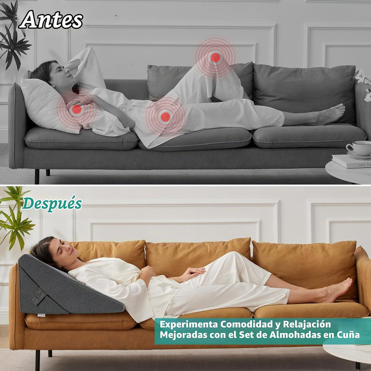 Juego de almohadas de cuña plegables ajustables de 9 y 12 pulgadas, triangular, de espuma viscoelástica ortopédica, almohadas elevadas 7 en 1 para apoyo de piernas y espalda