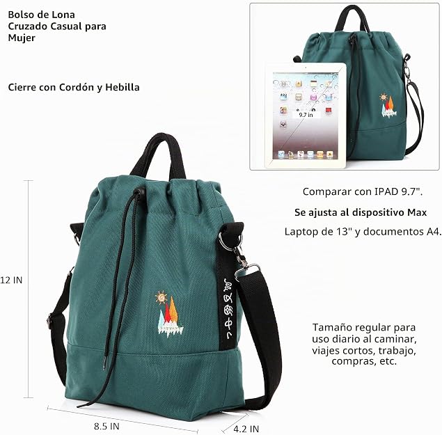 Bolso de mano de lona, bolso de hombro informal, bolso de trabajo, bolso cruzado con bordado de sol