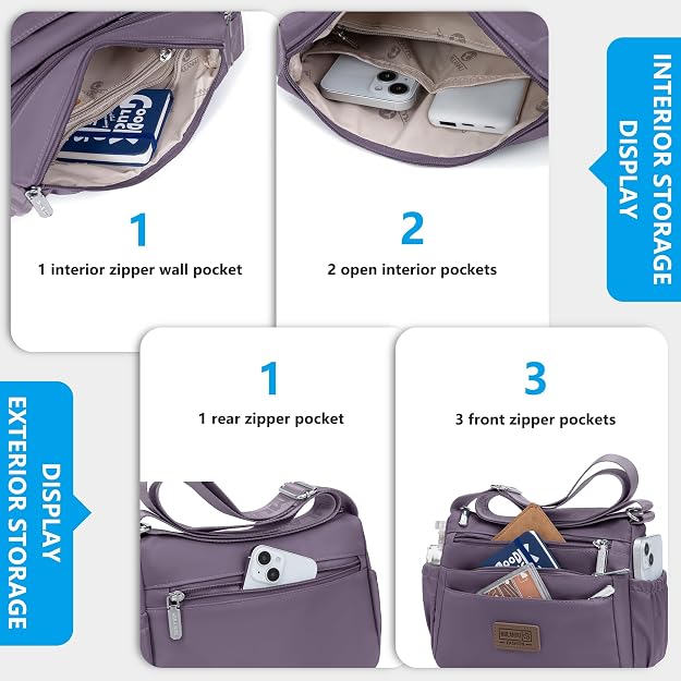 Bolsos cruzados de nailon para mujer, bolsos impermeables con múltiples bolsillos