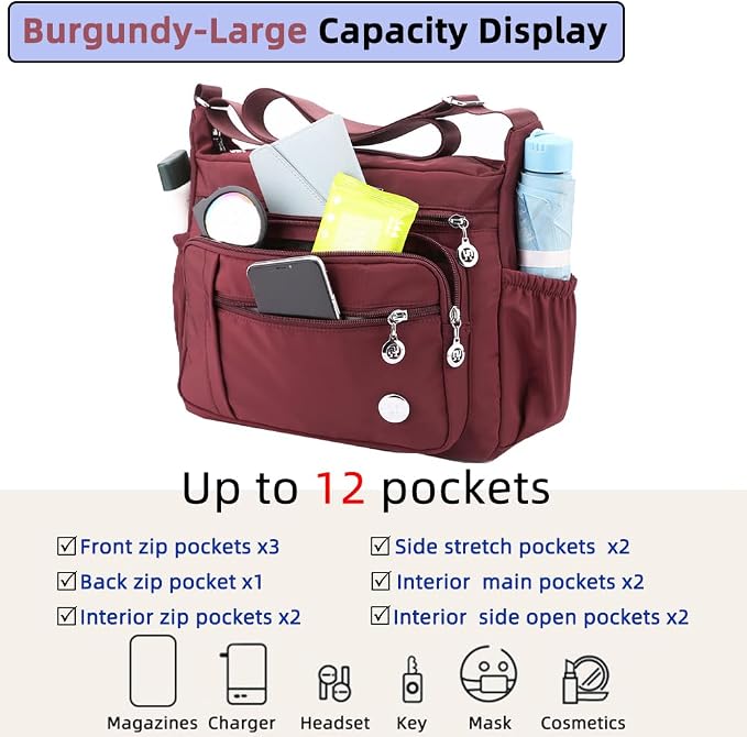 MINTEGRA Bolso de mano de hombro para mujer, espacioso bolso cruzado con múltiples bolsillos, bolso de mano a la moda con asa superior, L