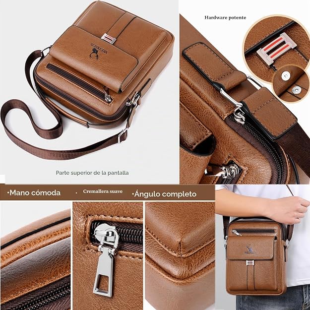 Bolsa de mensajero para hombres, bolso cruzado de hombro, cartera pequeña vintage de cuero PU, cartera maletín, bolsa lateral, bolso de mano cruzado