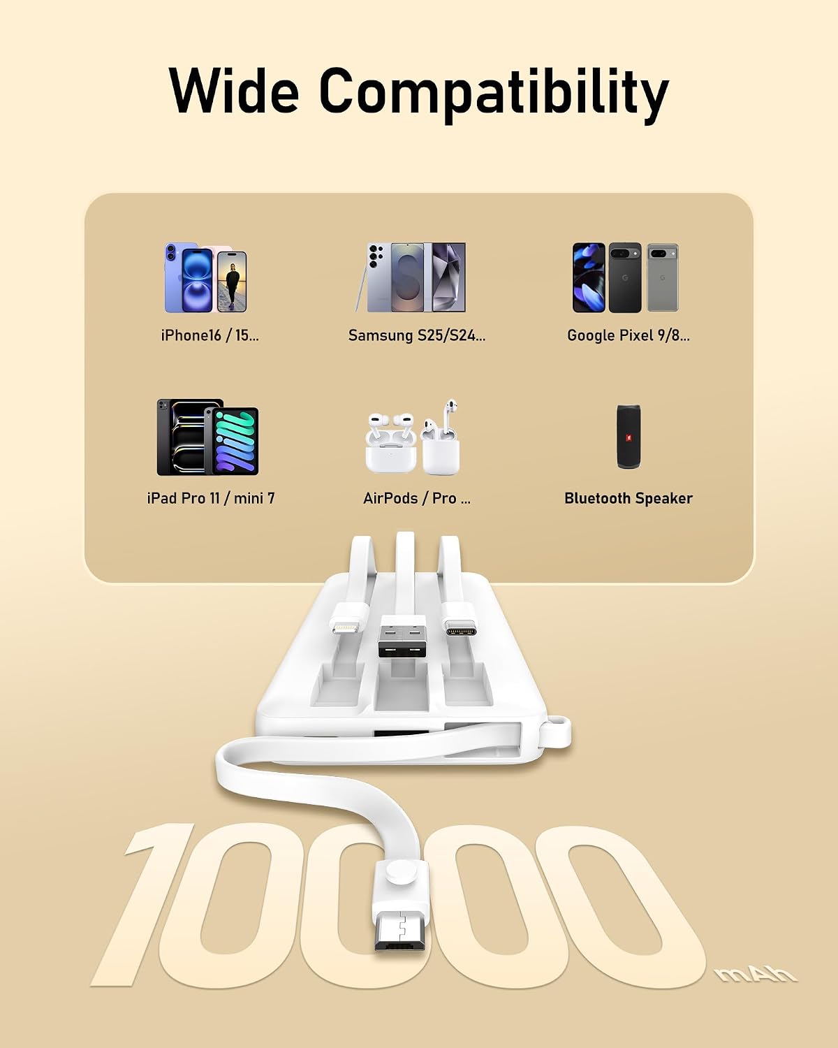 VEEKTOMX Cargador portátil de 10000 mAh con 4 cables incorporados |...
