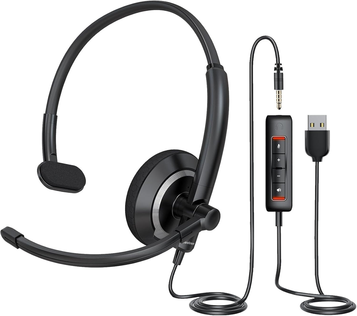 awatrue Auriculares USB de una sola oreja con micrófono para PC lig...