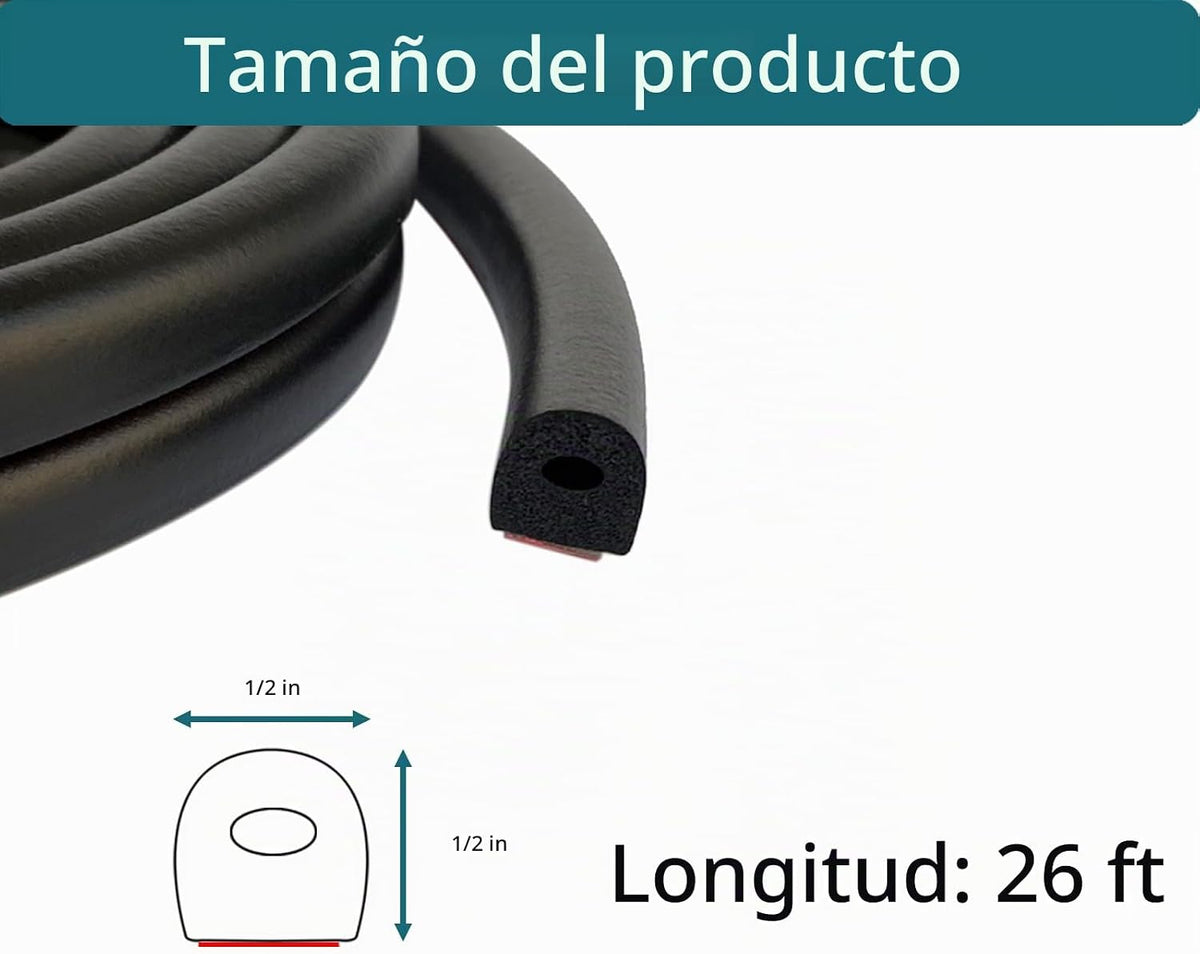 Tintvent Sello de goma de espuma EPDM en forma de D con cinta, burl...
