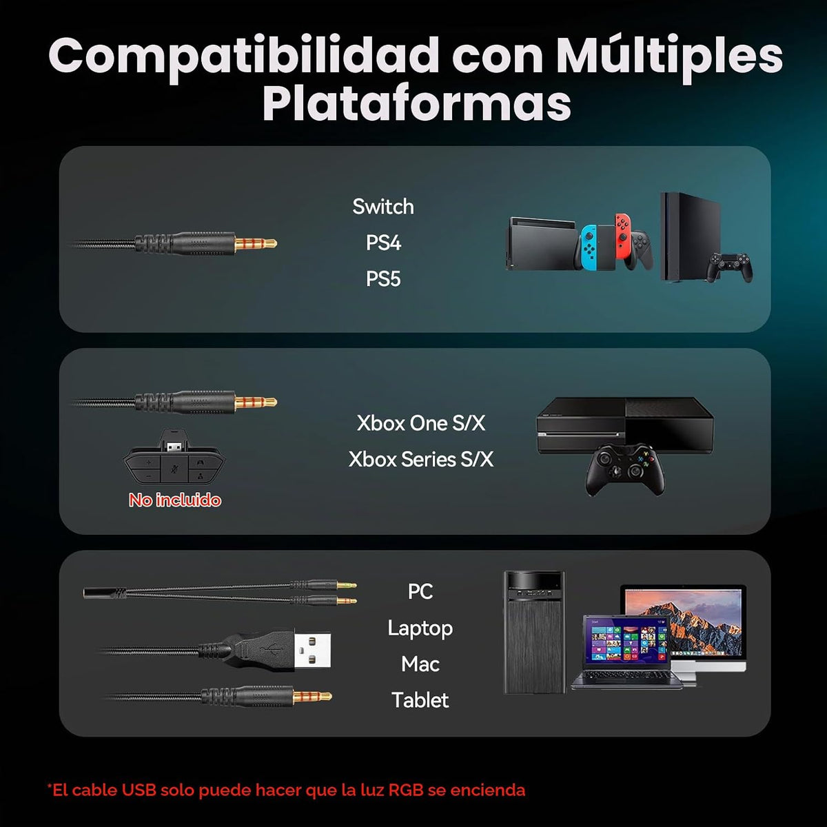 IMYB A36 Auriculares para juegos con micrófono estéreo para PC, PS5...