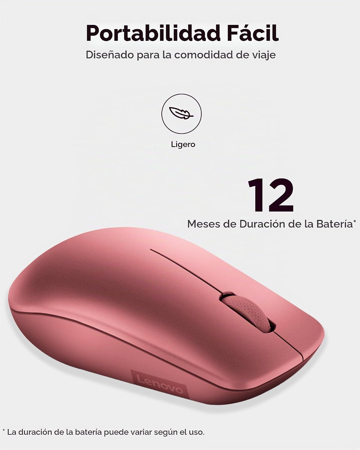 Lenovo 530 - Mouse inalámbrico de tamaño completo para PC, laptop,...