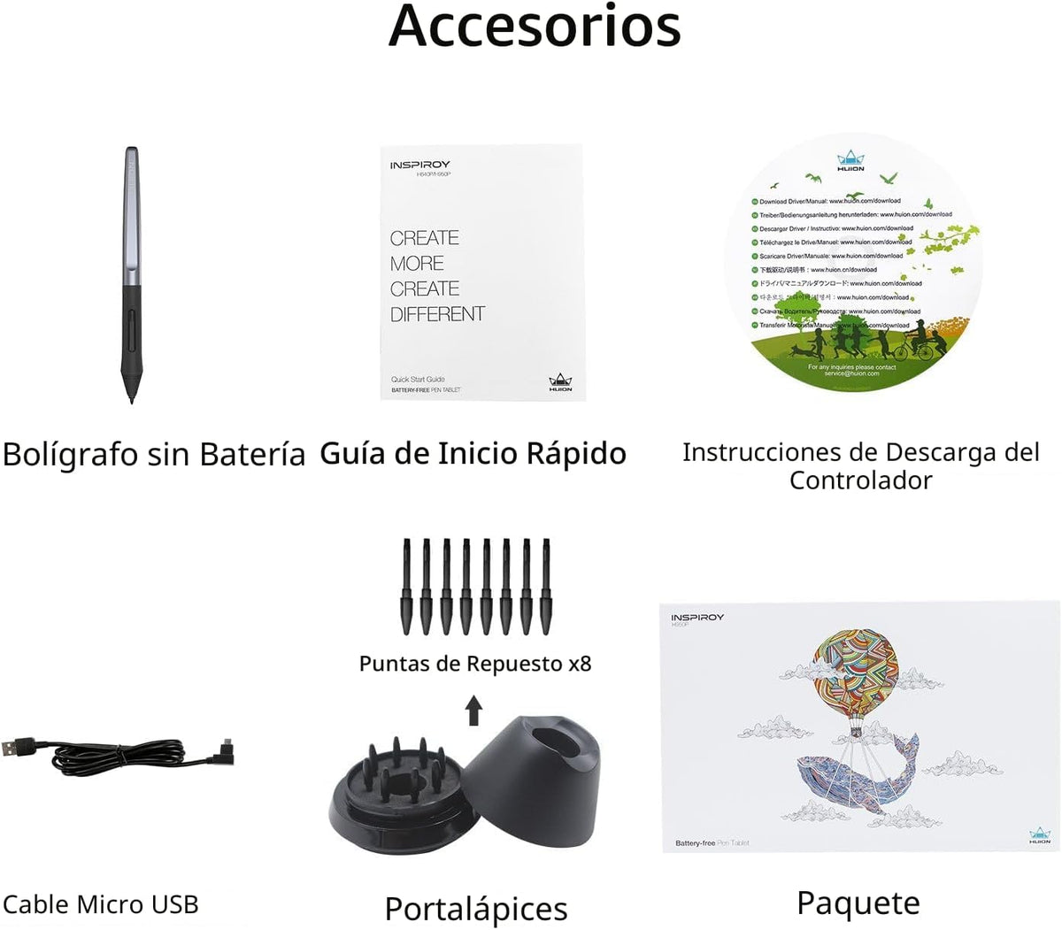 HUION Inspiroy H950P Tableta de dibujo de 8x5 pulgadas 8192 Presión...