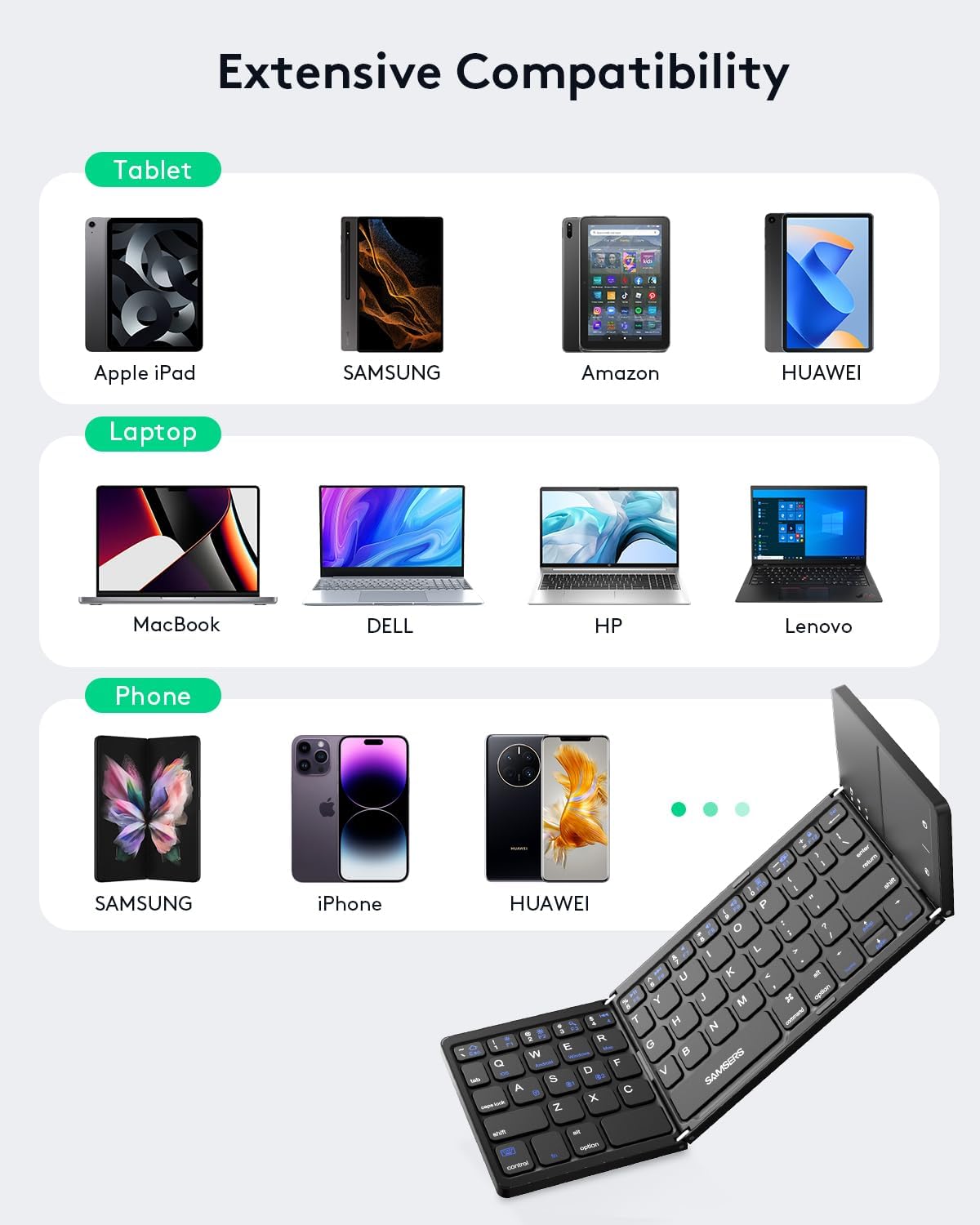 Samsers - Teclado plegable Bluetooth multidispositivo con touchpad,...