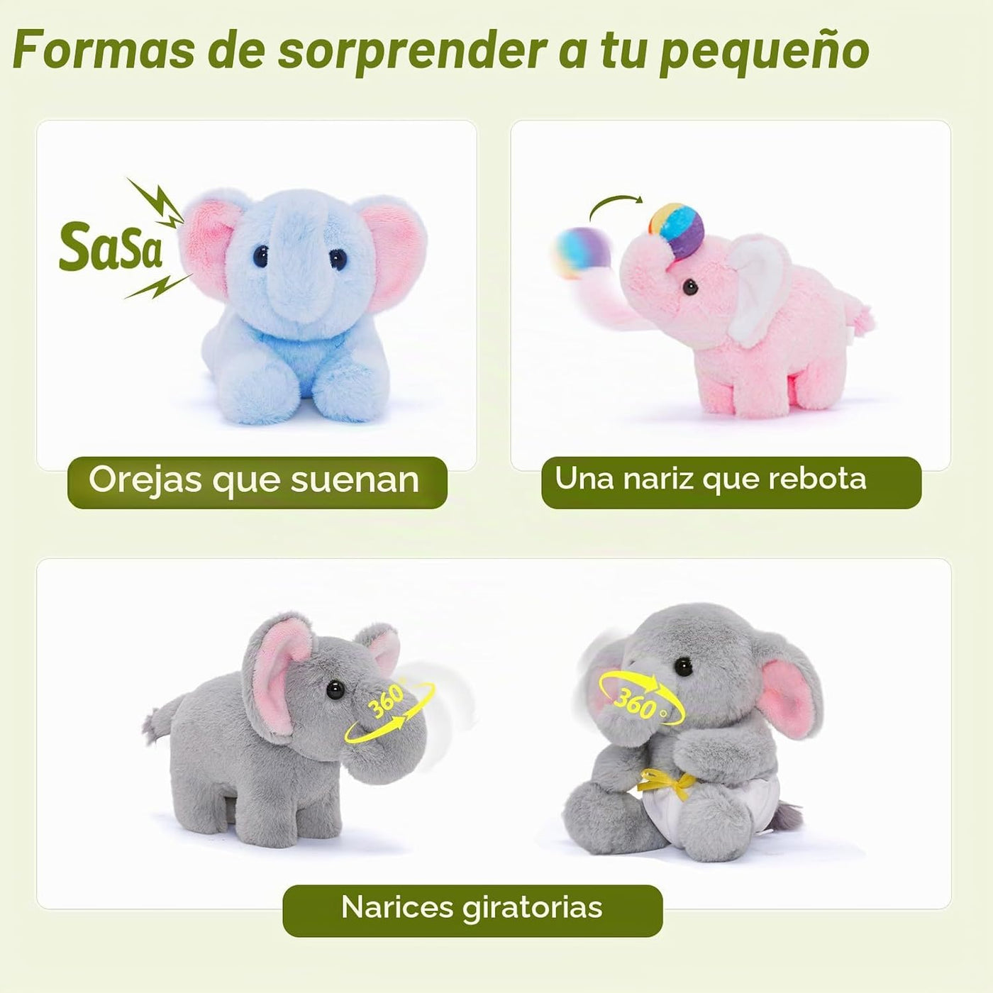 OUOZZZ Animal de peluche de elefante con 4 elefantes bebés, juego d...