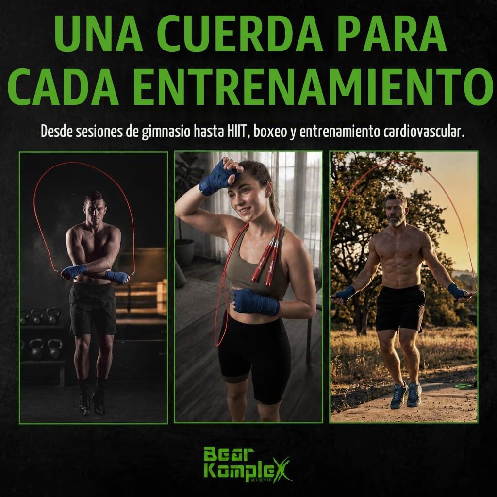 Bear KompleX Speed Jump Rope - Cuerda para saltar ajustable sin e...