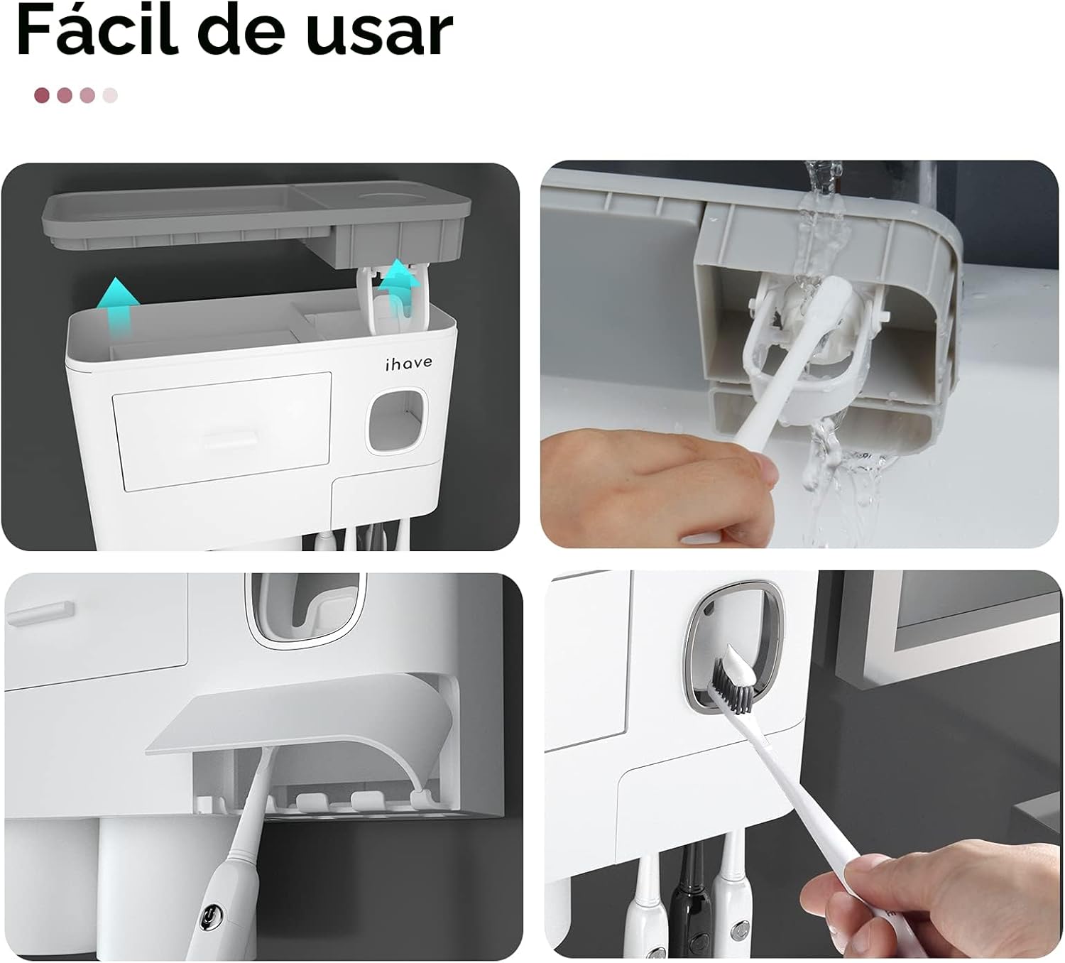 iHave Soportes para cepillos de dientes montados en la pared con |...