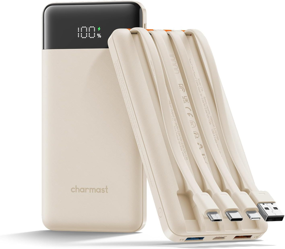 charmast Cargador portátil de carga rápida, 4 cables incorporados,...