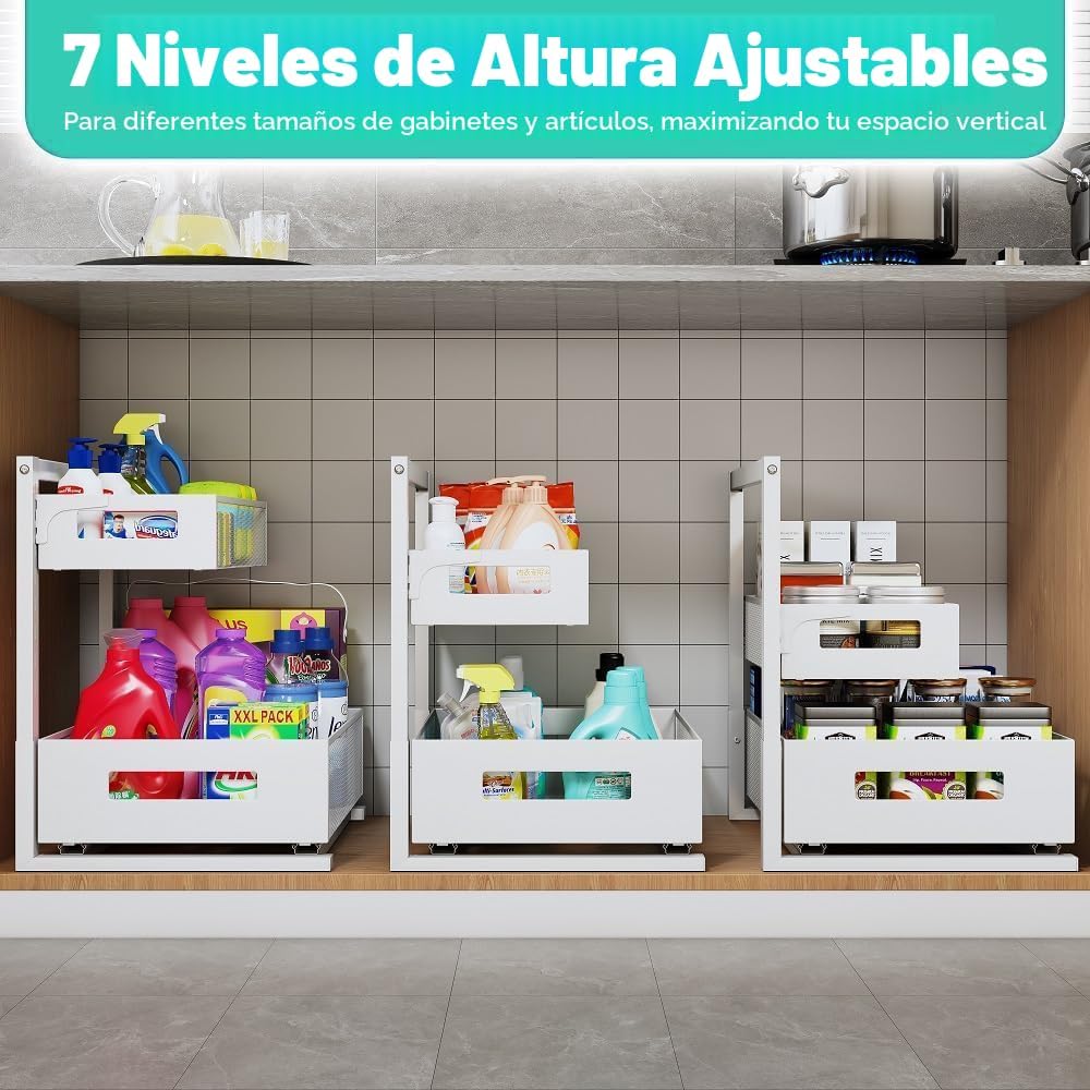 Organizador para debajo del fregadero, organizador de baño de 2 niv...