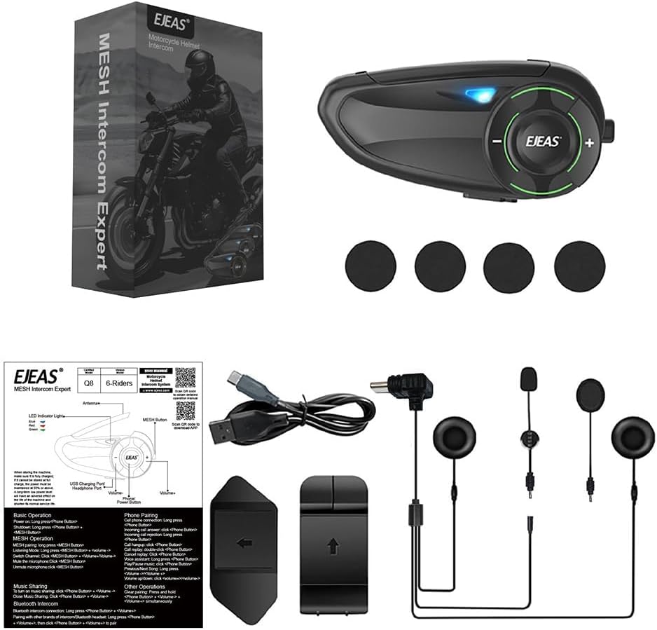 EJEAS Q8 Malla Bluetooth Casco Intercomunicador Auriculares 1 Pack...