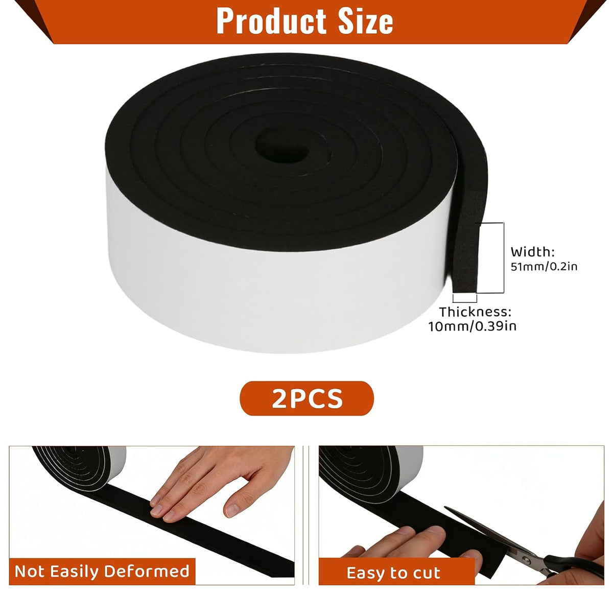 Cinta de espuma de alta densidad, 2 x 3\/8 pulgadas x 13 pies, adhe...