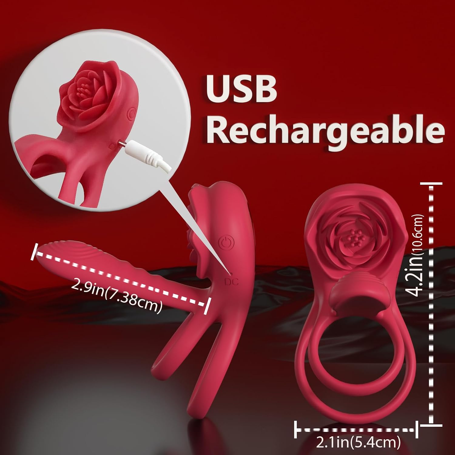 Anillo vibrador para el pene con estimulador de clítoris rosa, vibr...