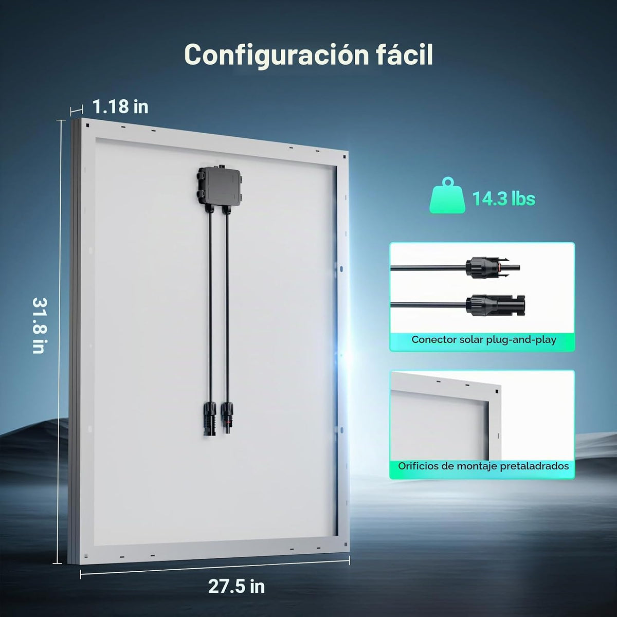 Panel solar HQST 100W 12V, 9BB, 23% de alta eficiencia, celdas de...