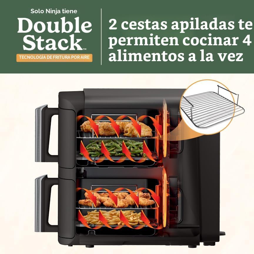 Ninja Freidora de aire DoubleStack, 8 cuartos de galón, 6 en 1, neg...