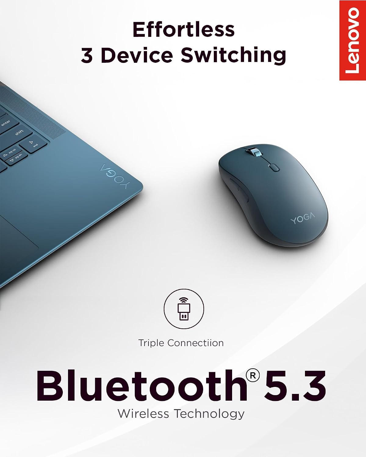 Ratón Lenovo Yoga Bluetooth silencioso, ajuste de DPI de 3 niveles,...