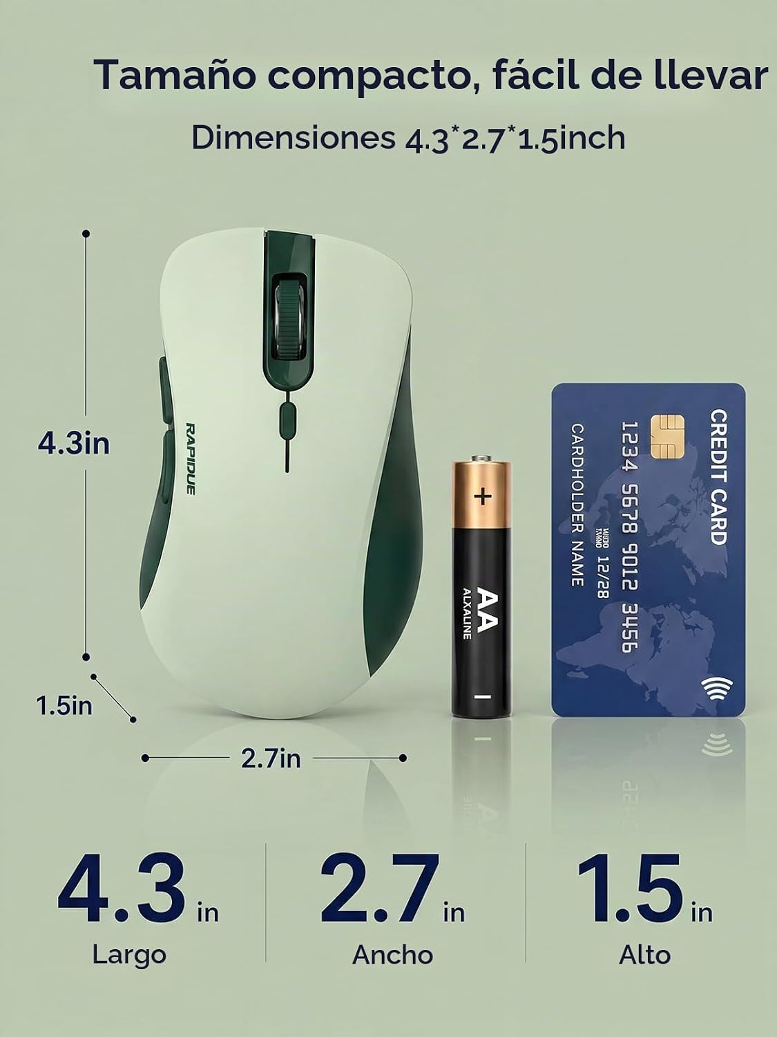 RAPIQUE Ratón inalámbrico Bluetooth, Bluetooth dual y 2.4 GHz, verd...