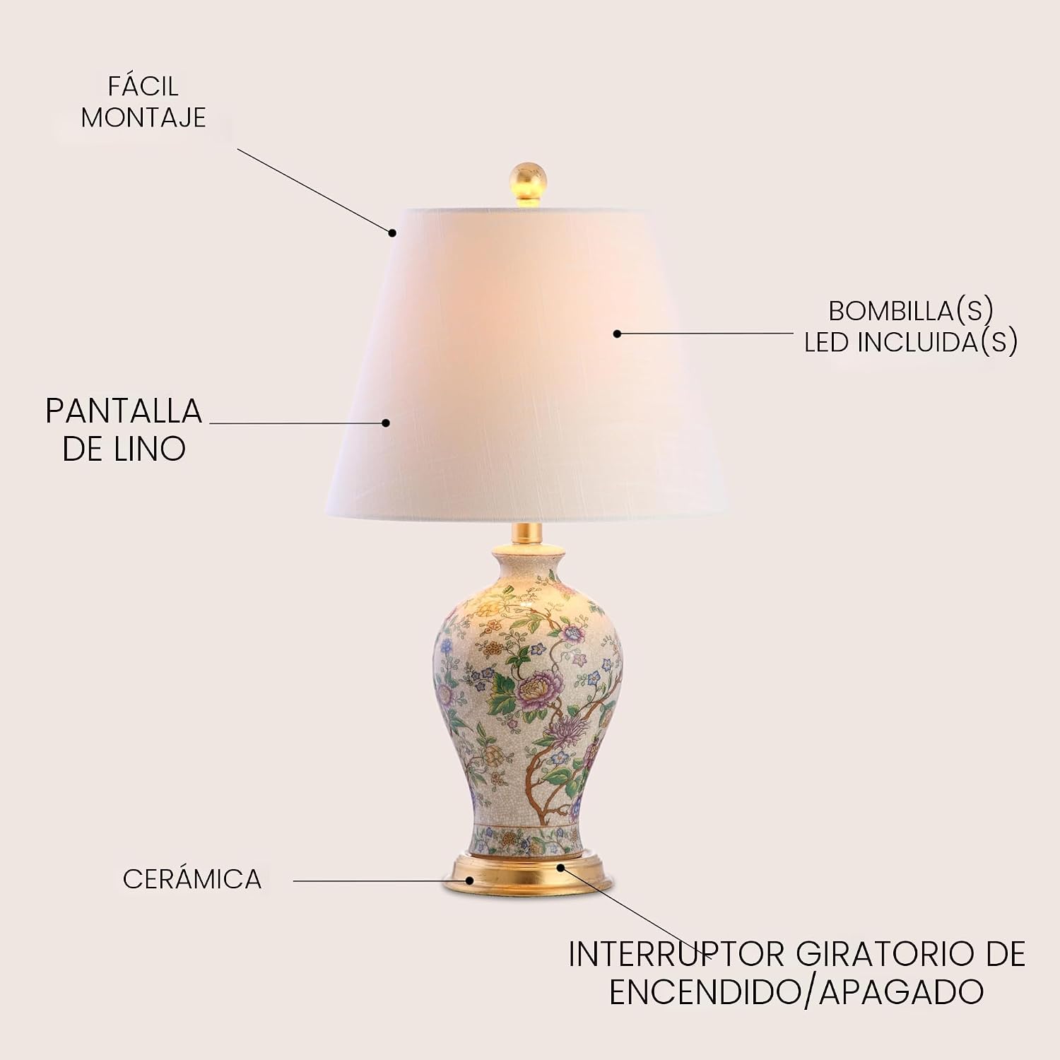 JONATHAN Y JYL3009A Grace 24" lámpara de mesa LED floral clásic...