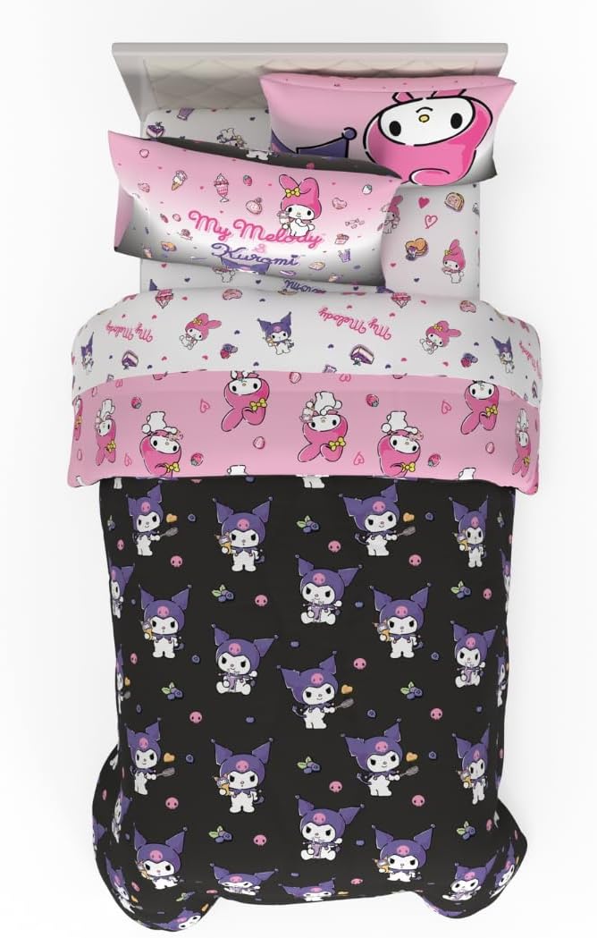 Franco - Juego de ropa de cama Sanrio Kuromi &amp; My Melody 5 piez...