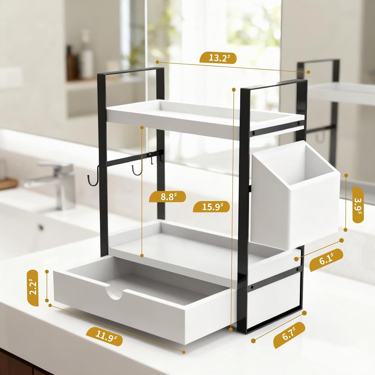 Organizadores de mostrador de baño de 2 niveles y almacenamiento, o...