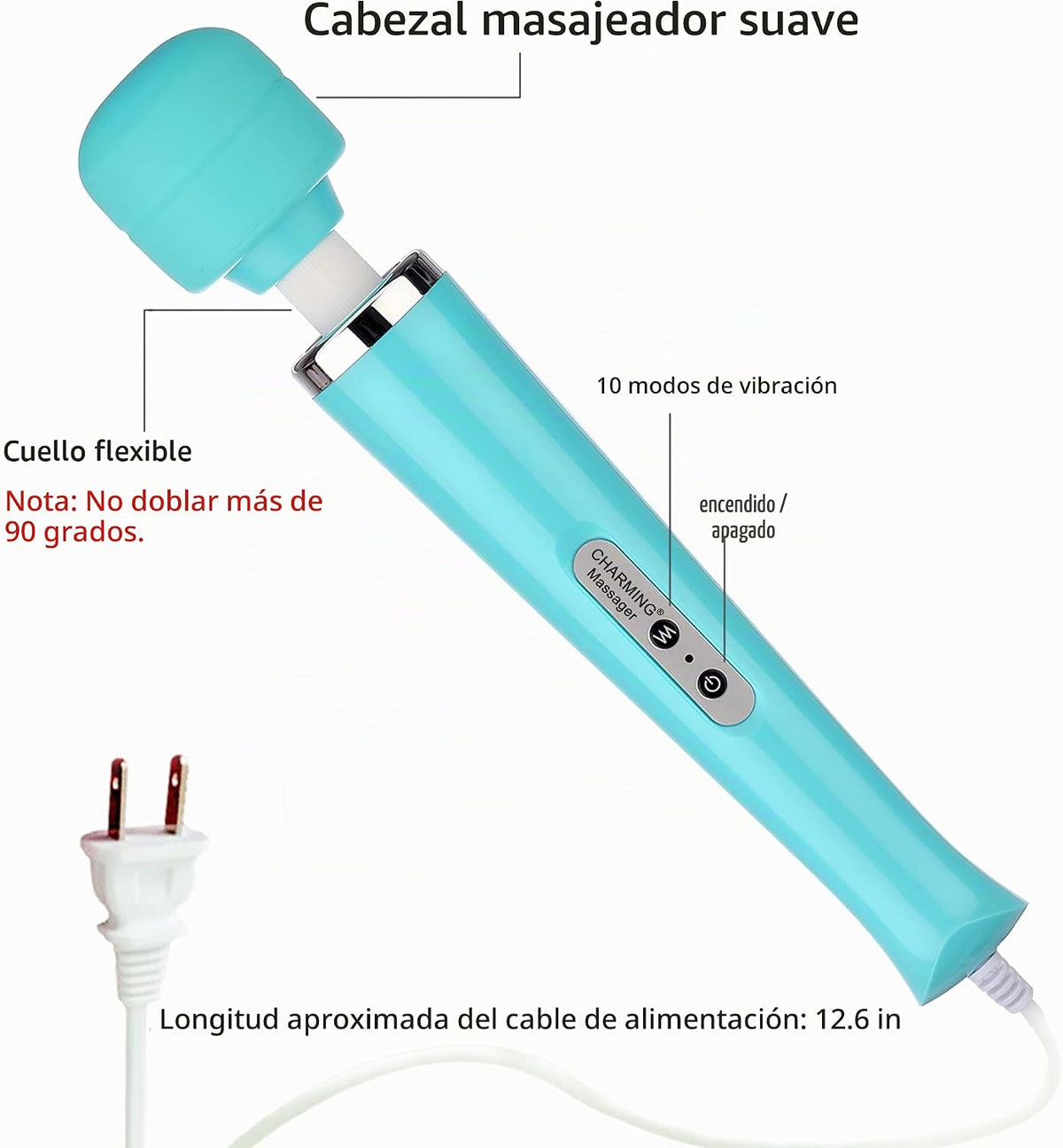 CHARMING Masajeador de Mano con Cable Potente para la Espalda con 1...
