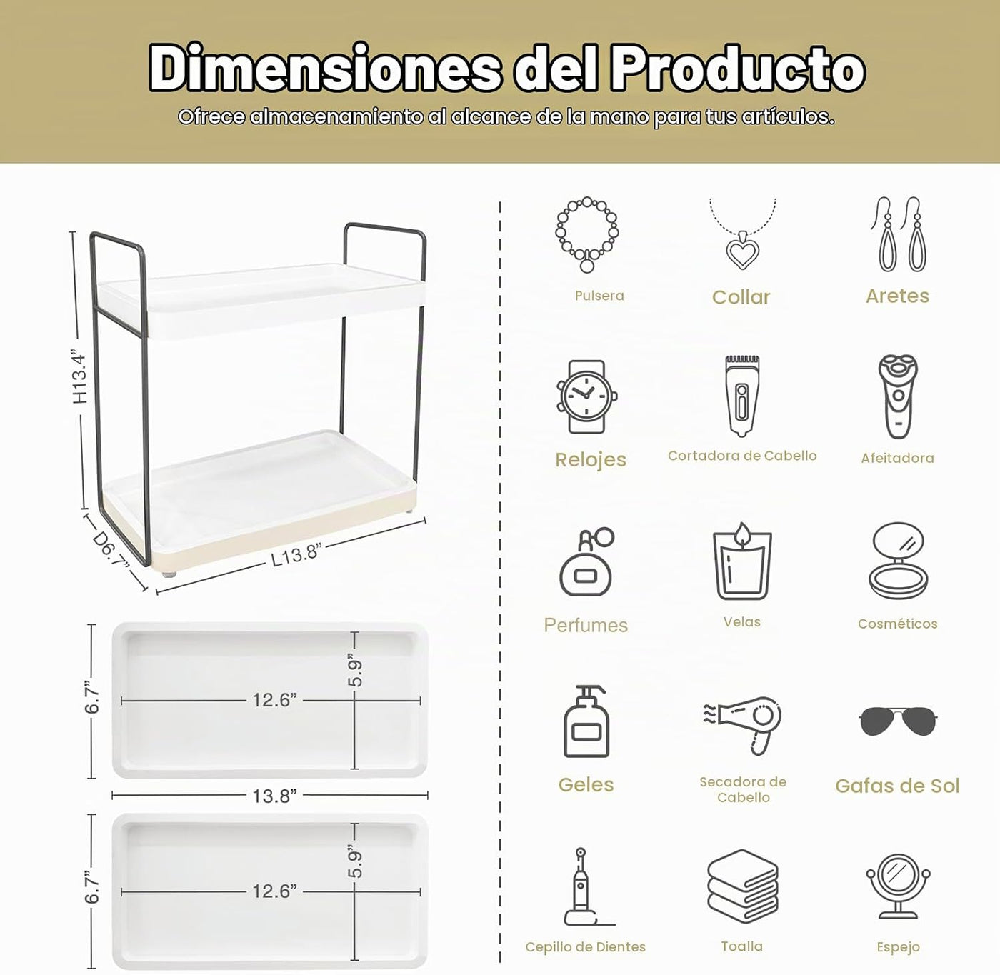 Forbena Organizador de baño blanco para encimera, estante organizad...