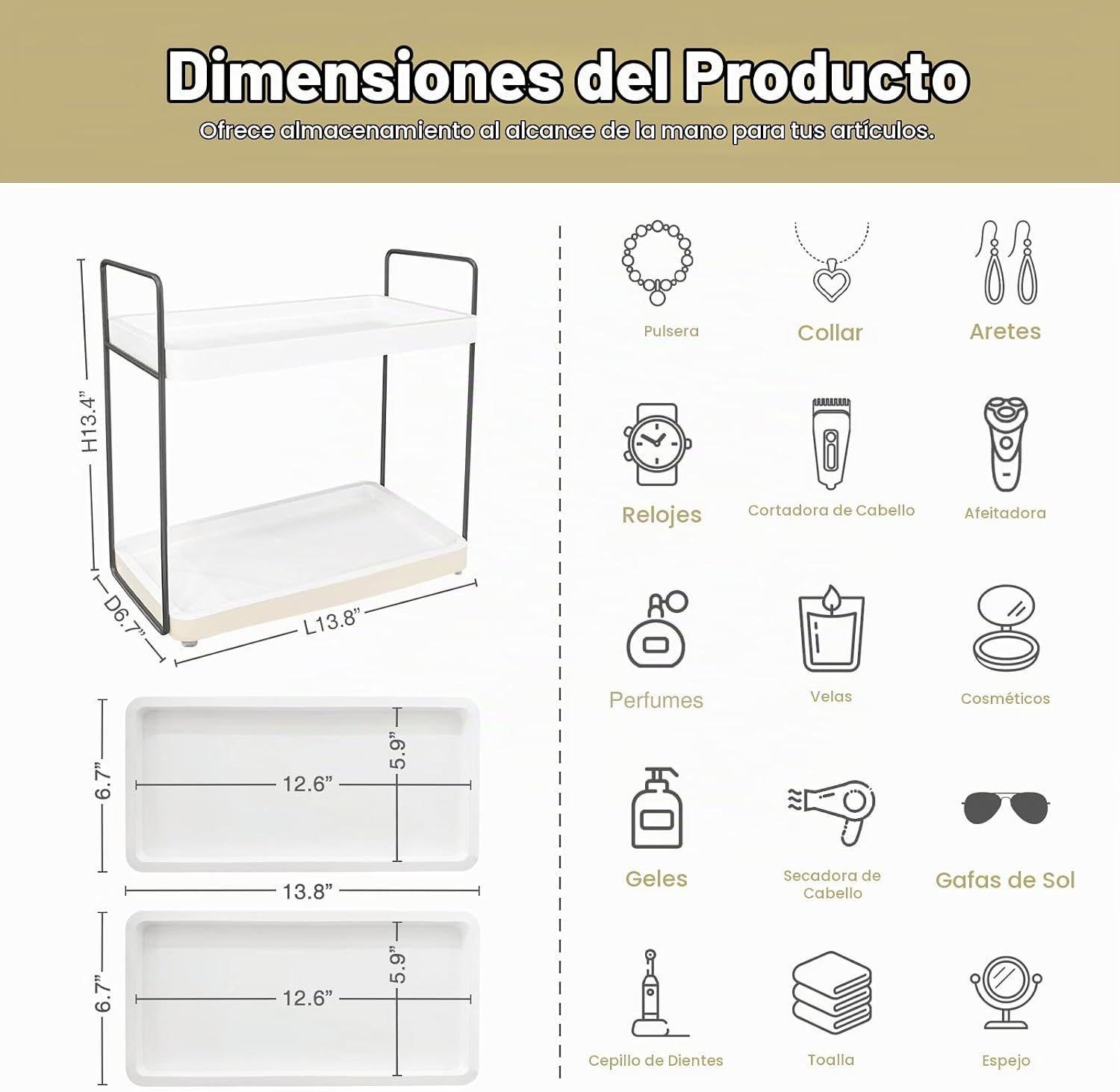 Forbena Organizador de baño blanco para encimera, estante organizad...