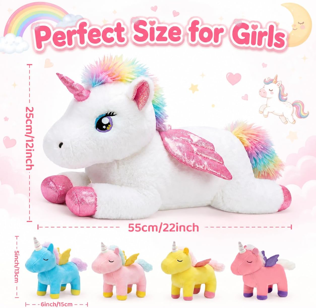 MMguai Animal de peluche de unicornio 5-1 con bebés en vientre con...