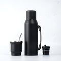 BALIBETOV Set Completo de Yerba Mate – Calabaza Mate Moderna (9 fl oz), Botella Térmica con 2 Boquillas (33.8 fl oz), 2 Pajitas Bombilla – Kit de Calidad Premium. Negro