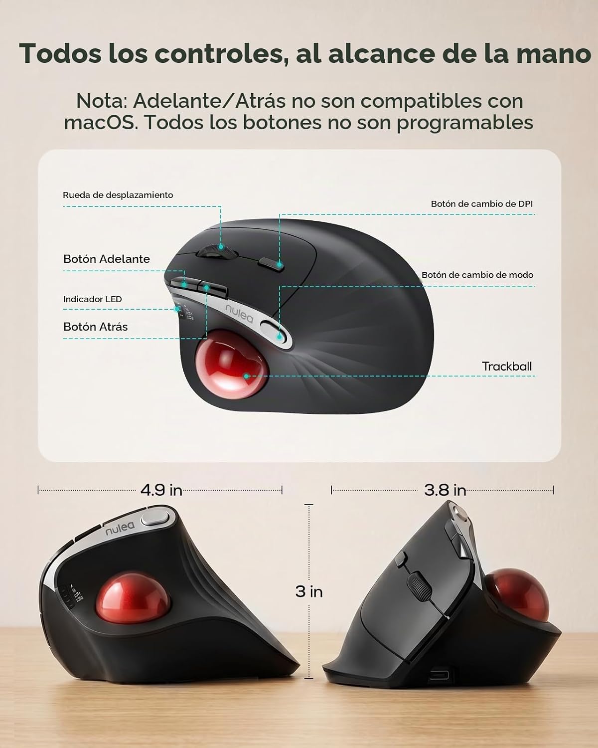Nulea Ratón inalámbrico M506 Trackball, control ergonómico vertical...