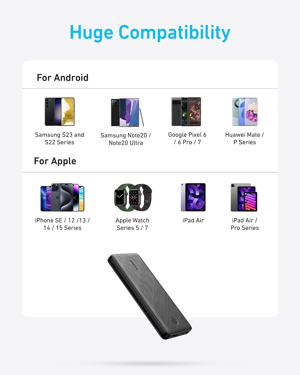 Anker Power Bank, cargador portátil de 10,000 mAh, batería PowerIQ...