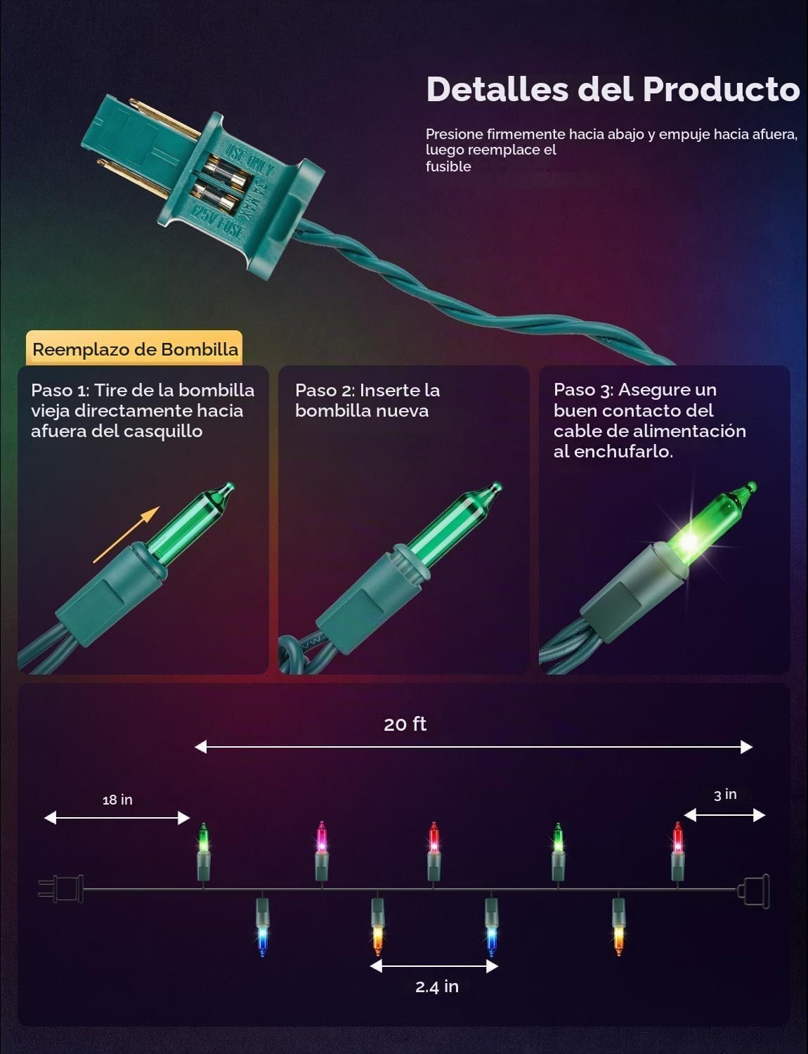 Minetom - Guirnalda de luces de Navidad transparentes, 2 unidades,...