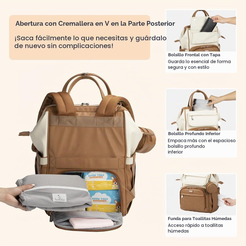 BabbleRoo Mochila de cuero para pañales, bolsas grandes multifunció...