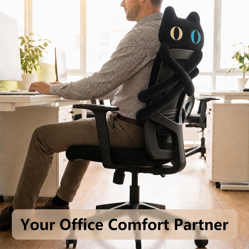 vitegaw Almohada larga de felpa con diseño de gato negro de 39 pulg...