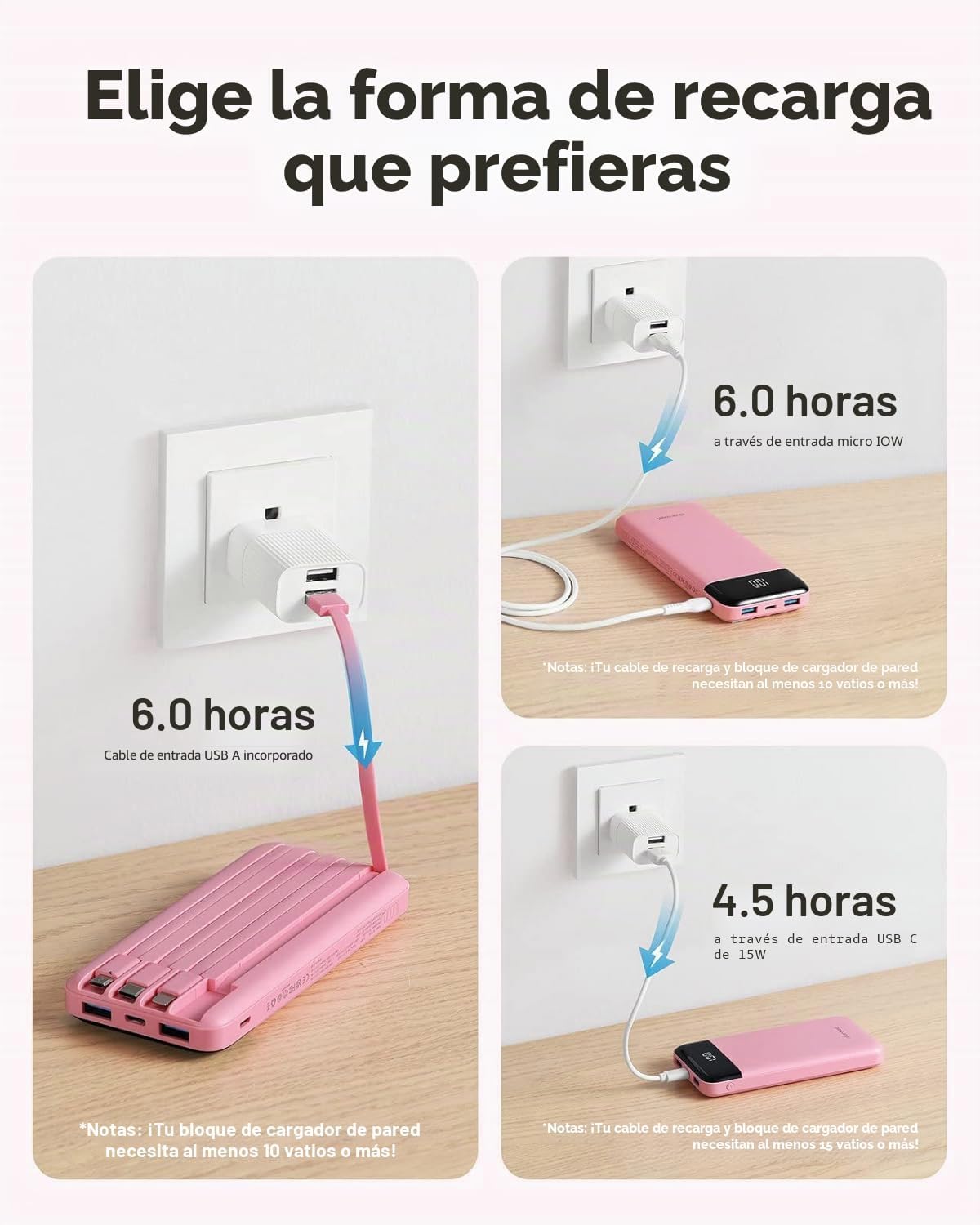 charmast Cargador portátil con cables incorporados x 4, cargador de...