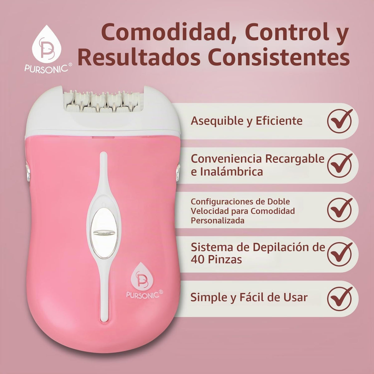Pursonic Fe120P Depiladora inalámbrica con 40 pinzas, depiladoras r...