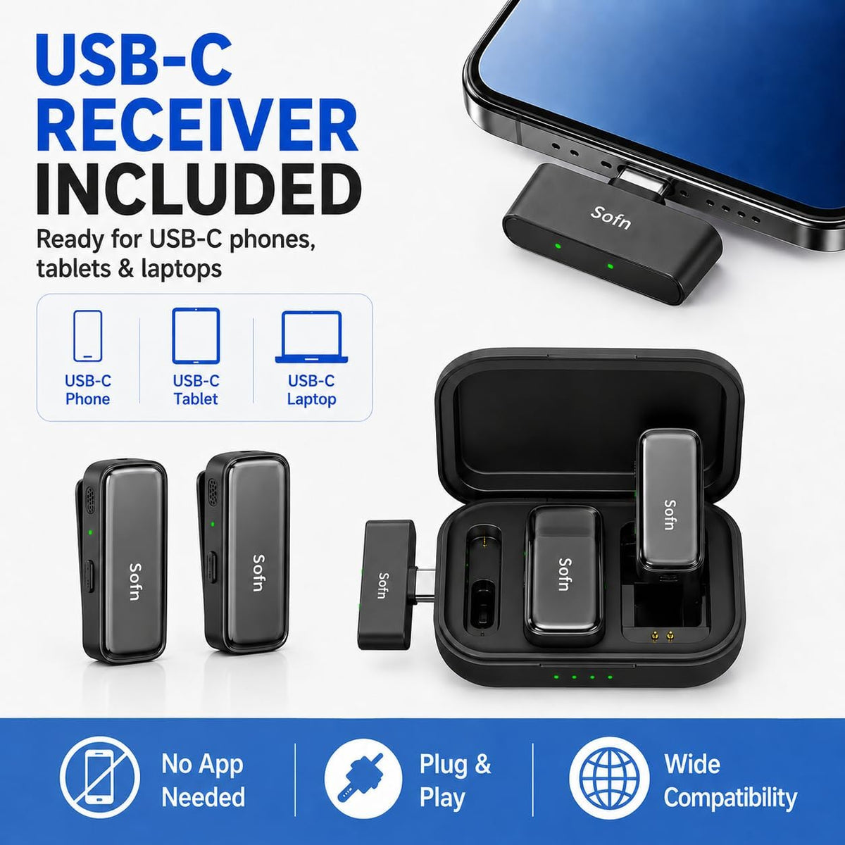 Micrófono Lavalier inalámbrico Sofn PocketGo para iPhone, teléfono,...