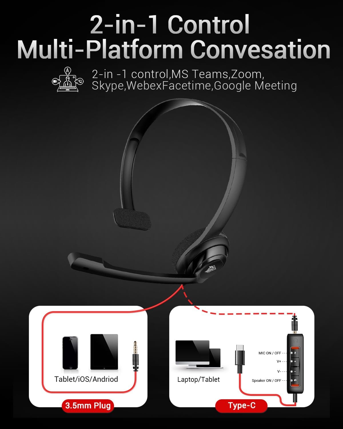 NUBWO Auriculares USB C\/3.5 HW02 con micrófono, silencio en línea...