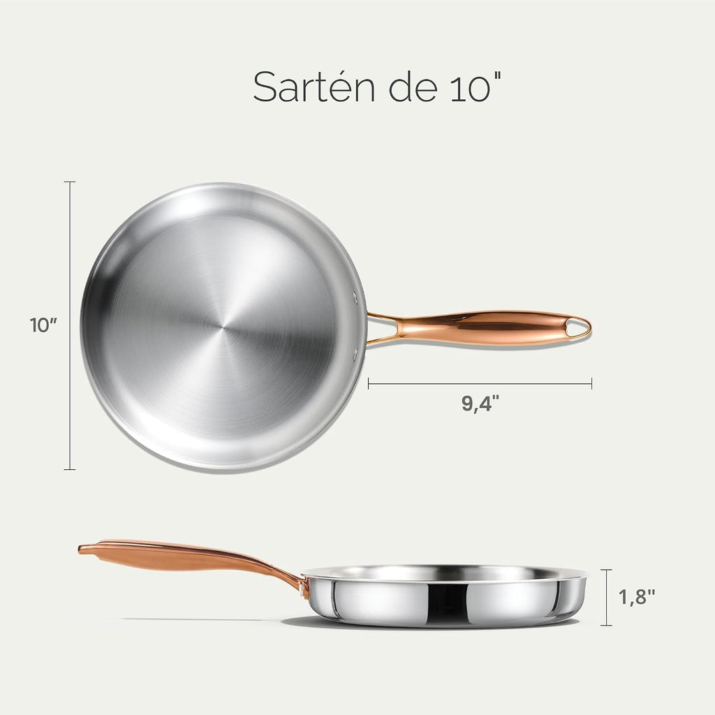 CAROTE Sartén de 10 Pulgadas de Acero Inoxidable de Tres Capas, Sar...