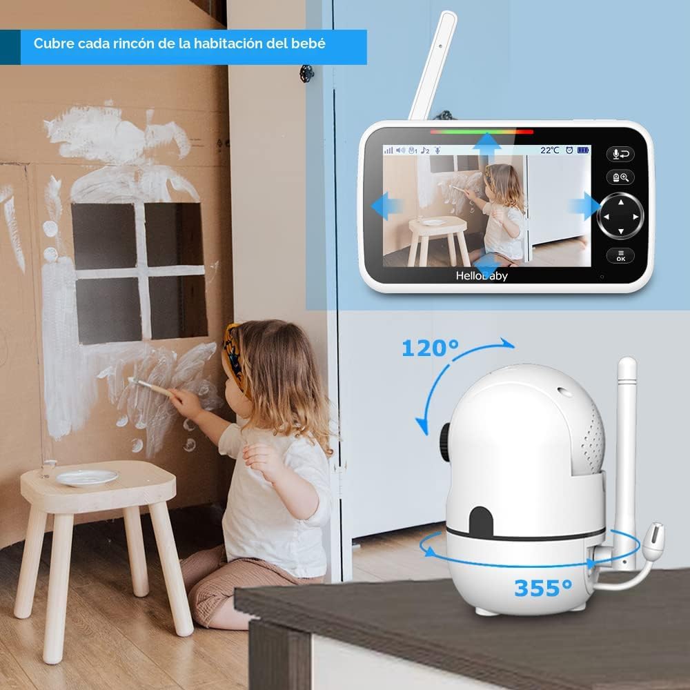 HelloBaby Monitor de bebé sin WiFi, pantalla de 5 pulgadas, batería...