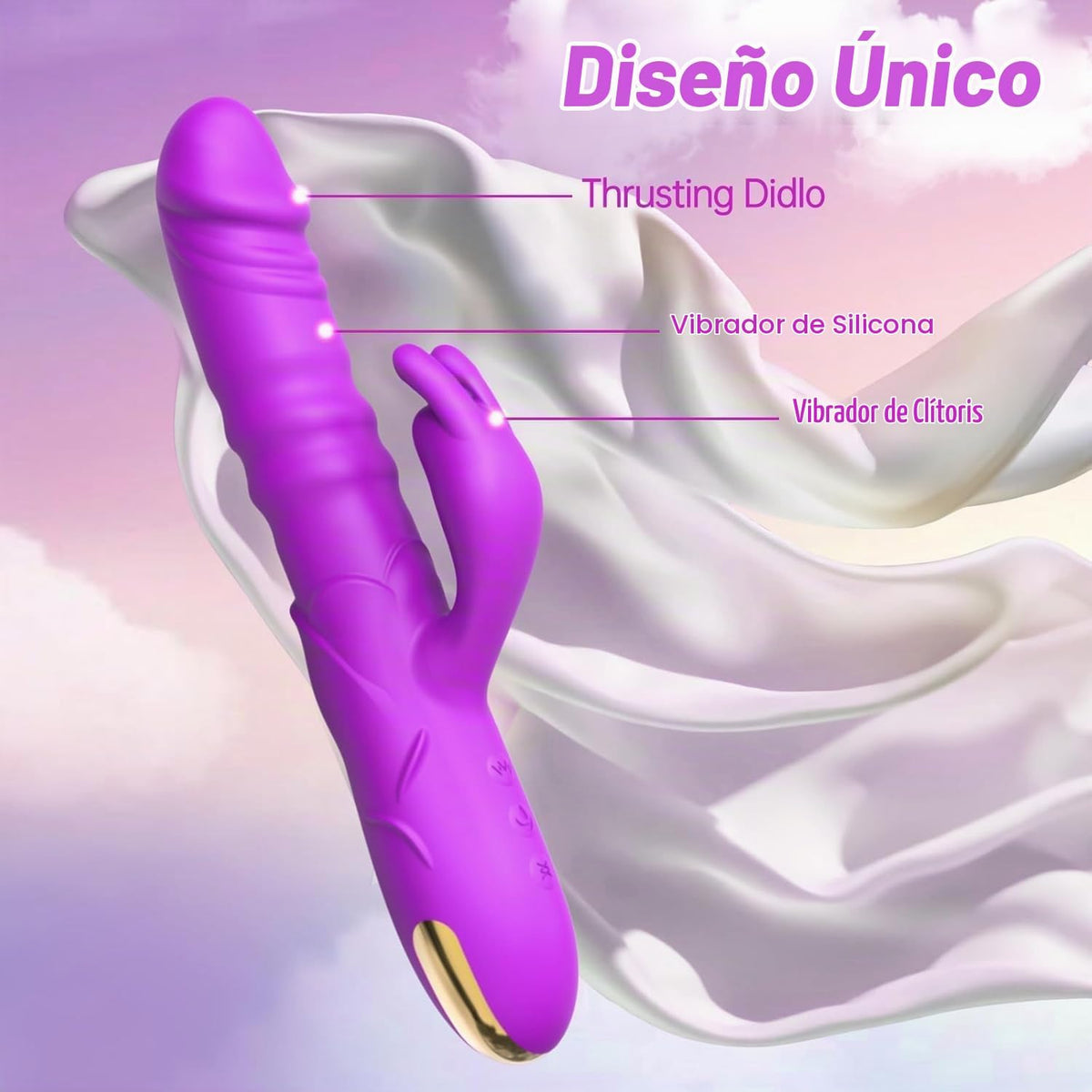 Consolador de empuje vibrador de conejo, vibrador de clítoris de pu...