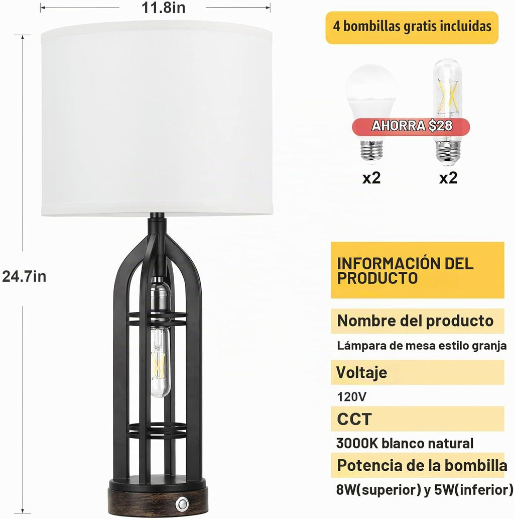 Seealle Juego de 2 lámparas de mesa para sala de estar, lámpara de...