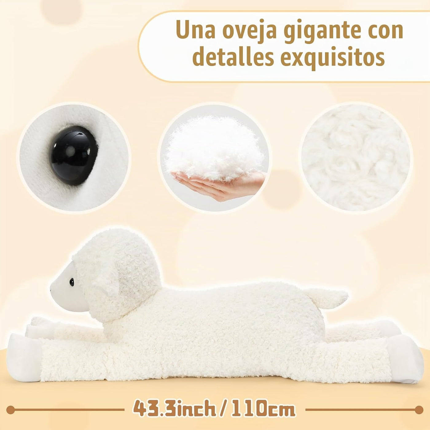 Tezituor 43.3 animal de peluche gigante de ovejas blancas, almohada...