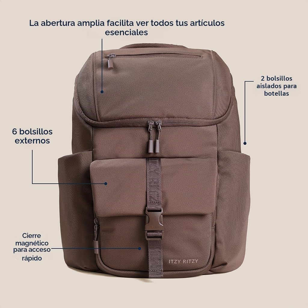 Itzy Ritzy Belong - Mochila ligera para pañales con 16 bolsillos, a...