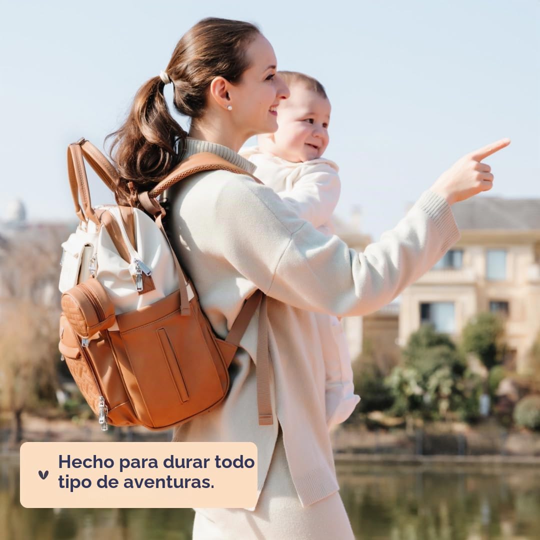 BabbleRoo Mochila de cuero para pañales, bolsas grandes multifunció...
